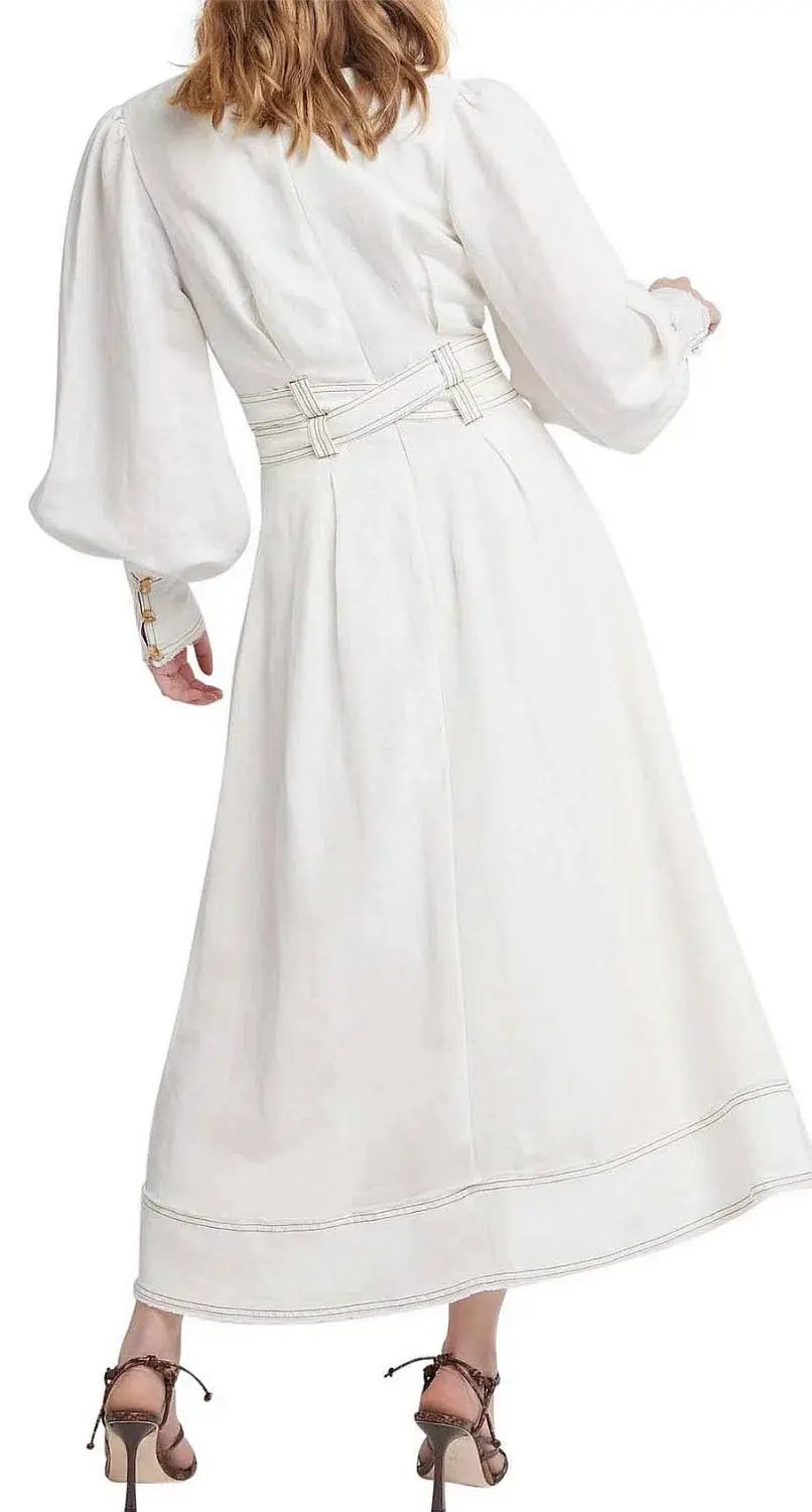 Aje Radiance Belted Midi Dress White Size 8 photo 2