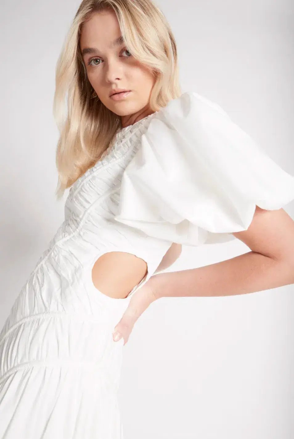 Aje Siren Drawstring Midi Dress in White Ivory Size 6 photo 2