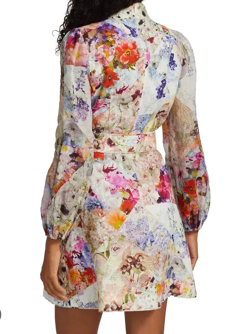 Zimmermann Prima Belted Mini Dress Patchwork Floral Size 3 / AU 14 photo 3