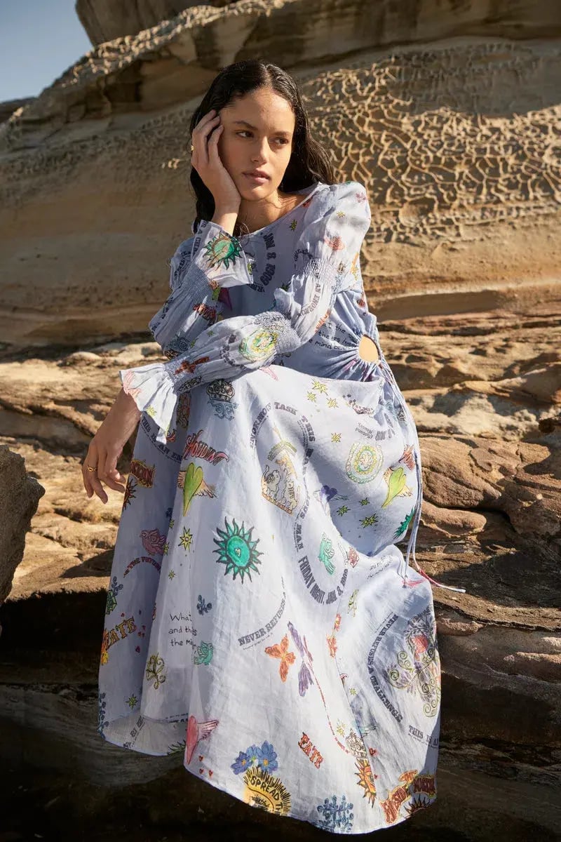 Kate Ford Caracus Cut Out Gown Multi Print Size 10 photo 5