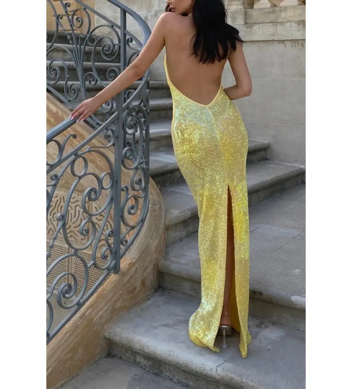 Natalie Rolt Delilah Gown Yellow Sequin Size 0/AU 6 photo 2