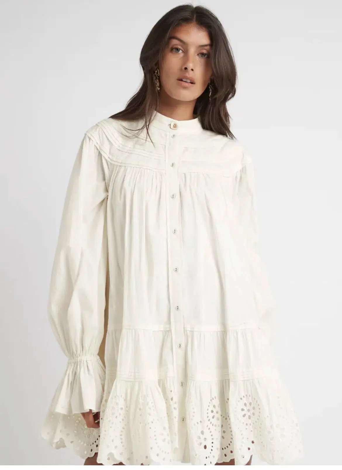 Aje Salita Longsleeve Broderie Smock Dress Ivory Size 10 photo 2