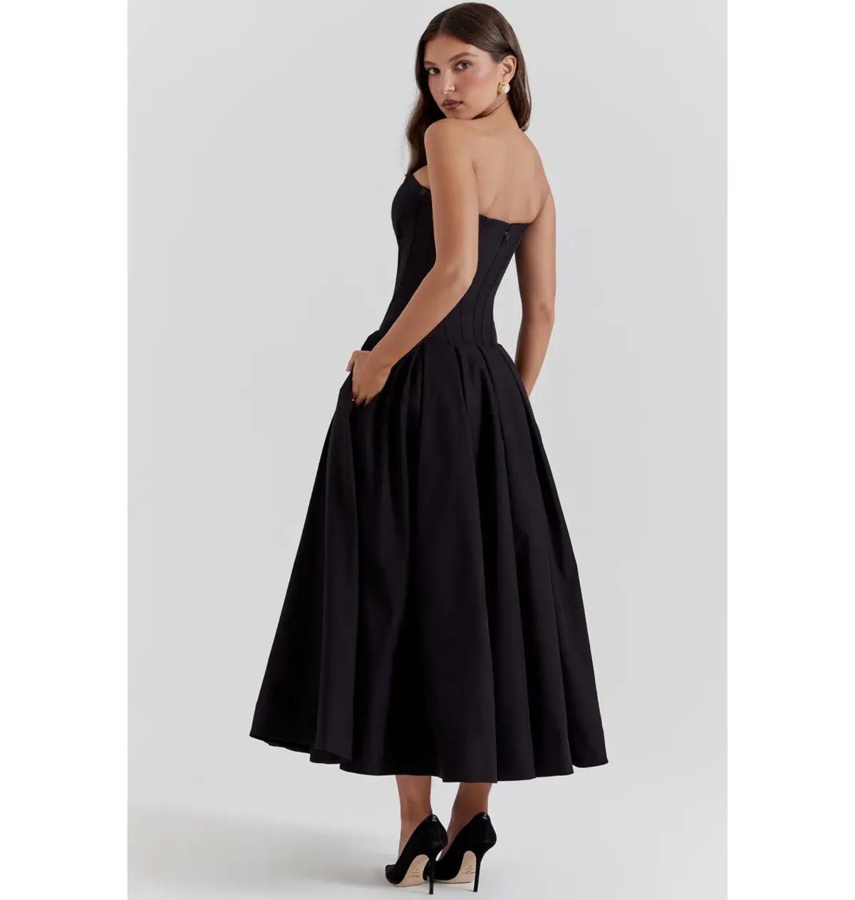 House of CB Lady Strapless Midi Dress Black Size AU 8 photo 2