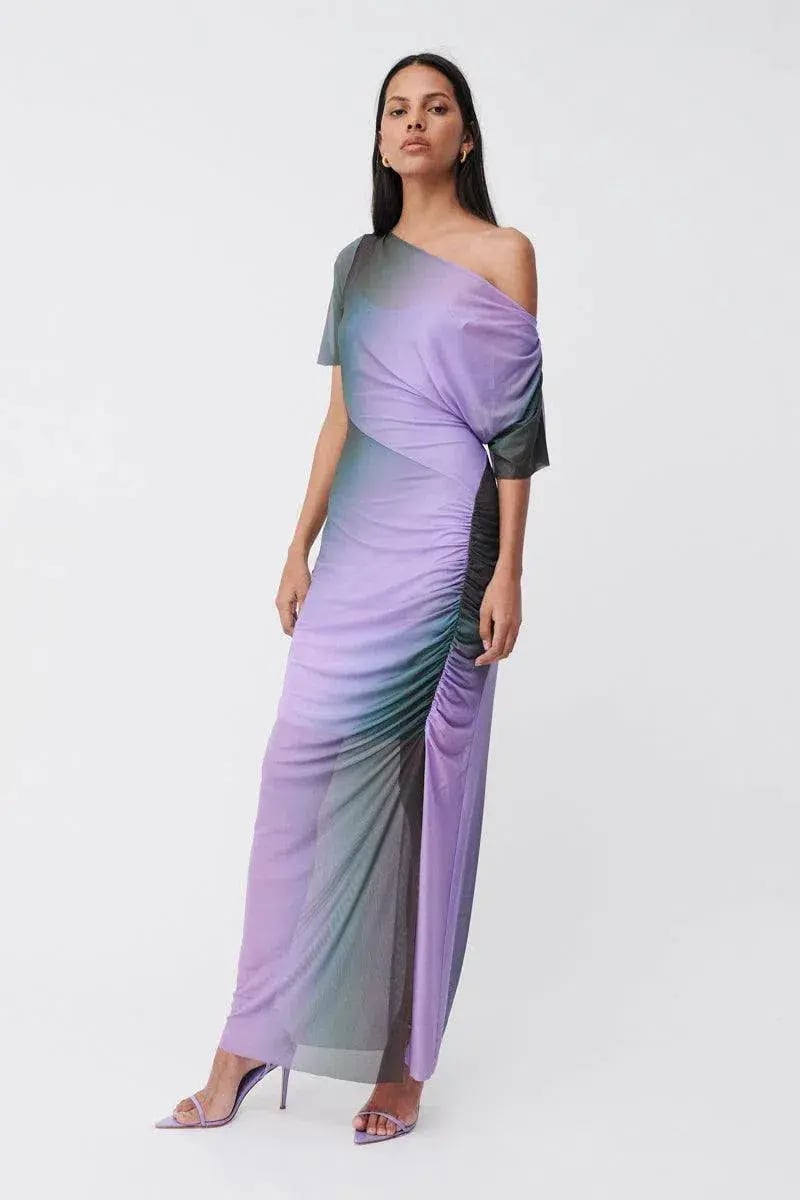 Suboo Olafur Draped Cowl Neck Longline Dress Purple Size L / AU 10 photo 2