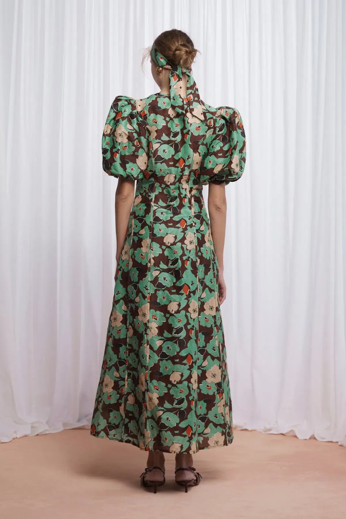 Lovaan Adeline Silk Linen Green Floral Size 8 photo 5