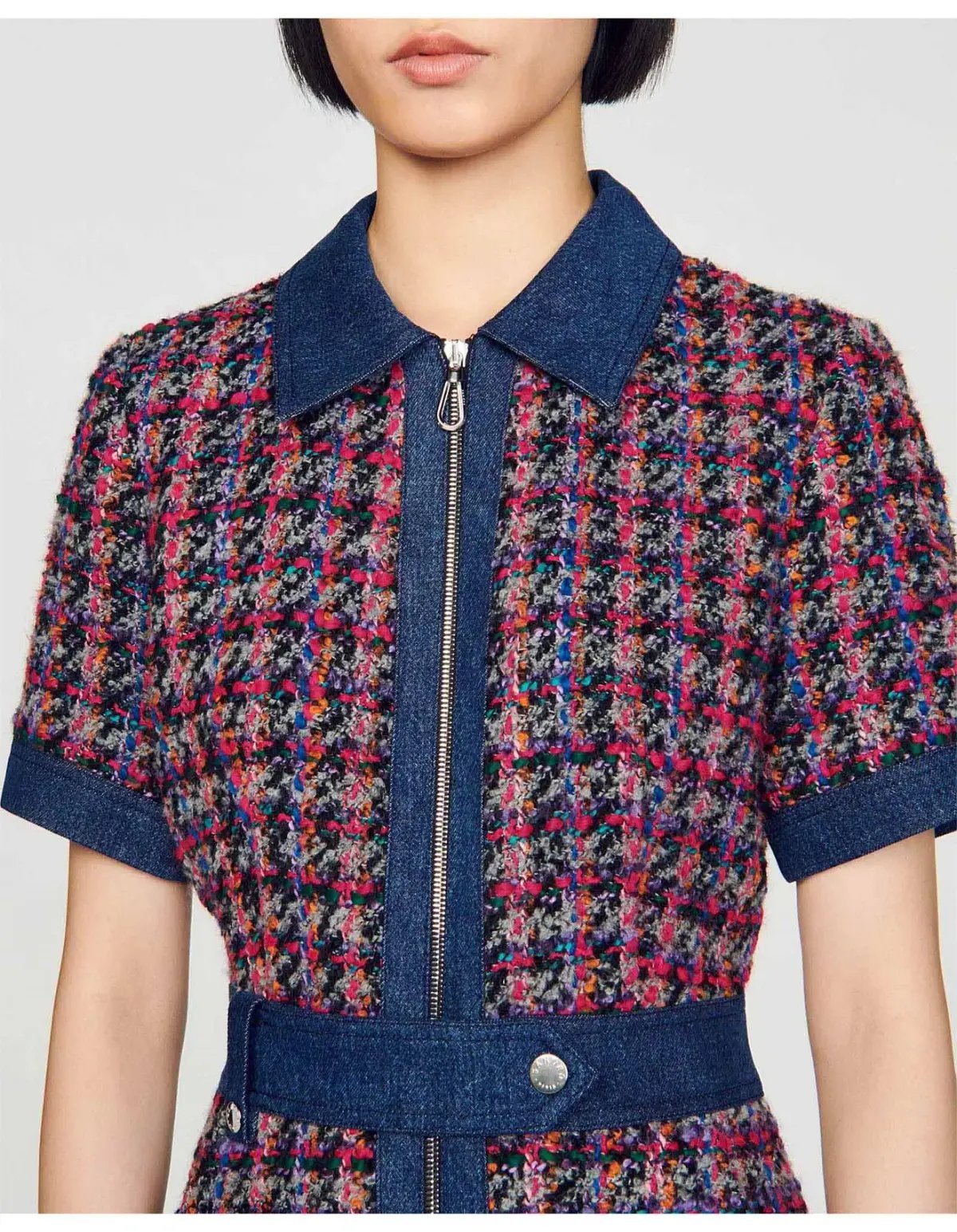 Sandro Denim Tweed Mini Dress Multi Size 12 AU photo 5
