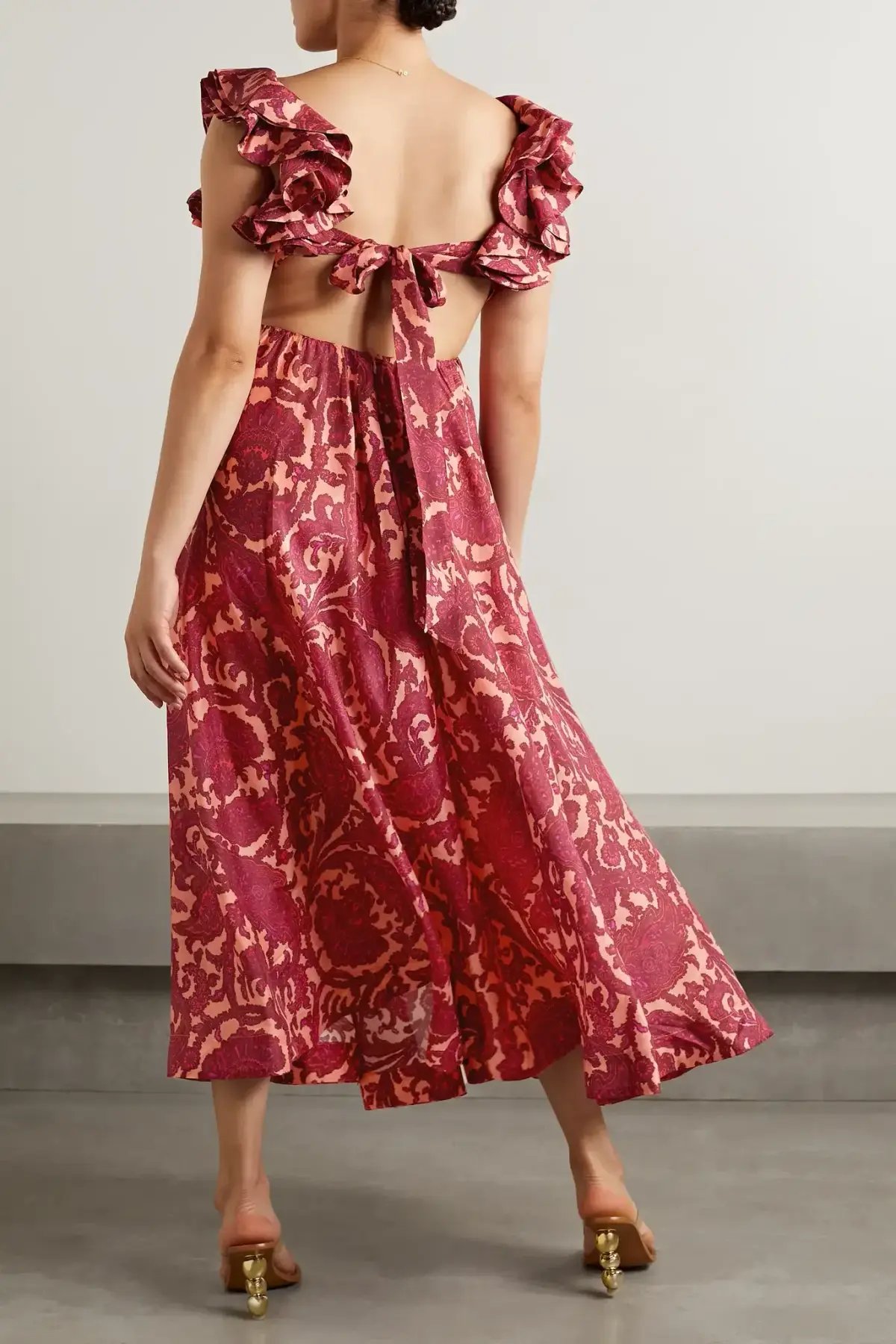 Zimmermann Tiggy Cutout Ruffled Silk Midi Dress Paisley-Print Size 1 / AU 10 photo 7