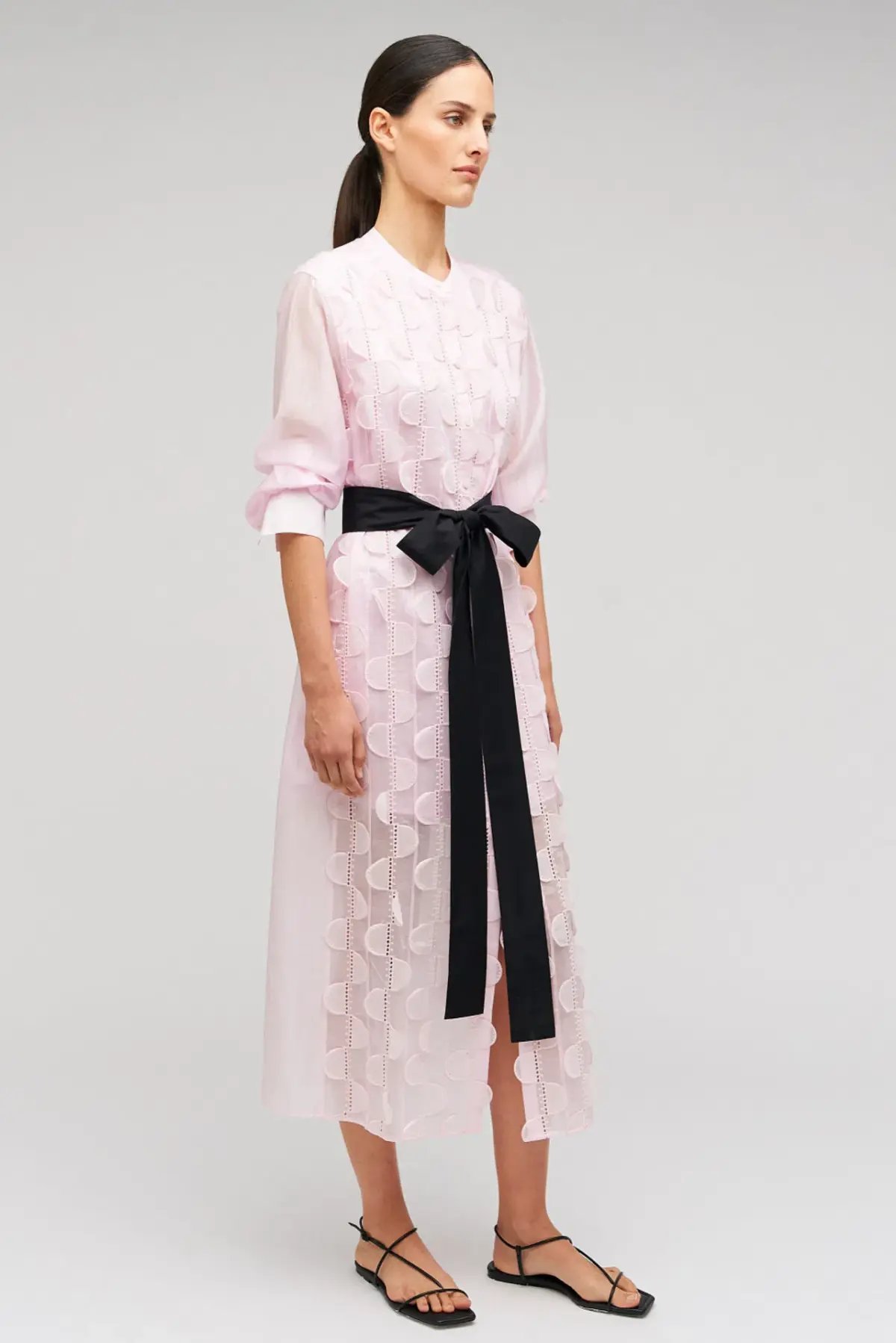 Oroton Scallop Lace Shirt Midi Long Sleeve Dress Pink Rose Size AU 16 photo 2