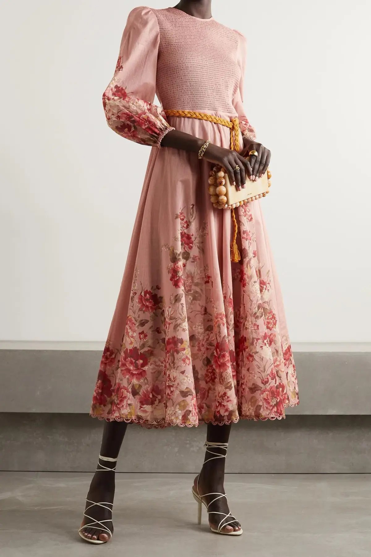 Zimmermann Cassia Shirred Midi Dress Musk Floral Size 1 / AU 10 photo 3