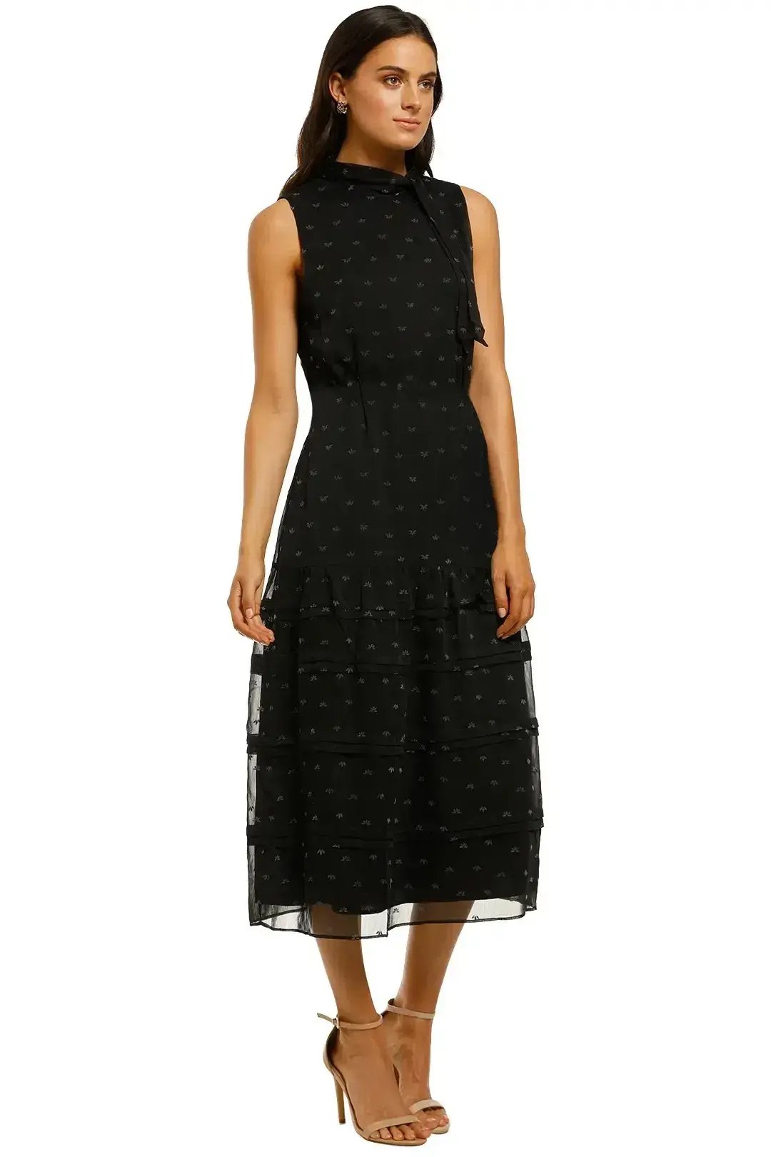 Stevie May Blackbird Midi Dress in Black Flocking Size 10 photo 2