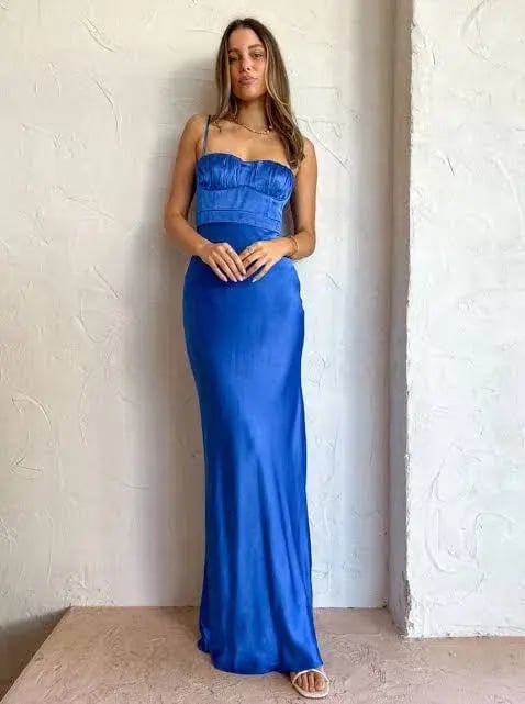 Shona Joy Oliviera Ruched Maxi Dress Blue Size 8 photo 5