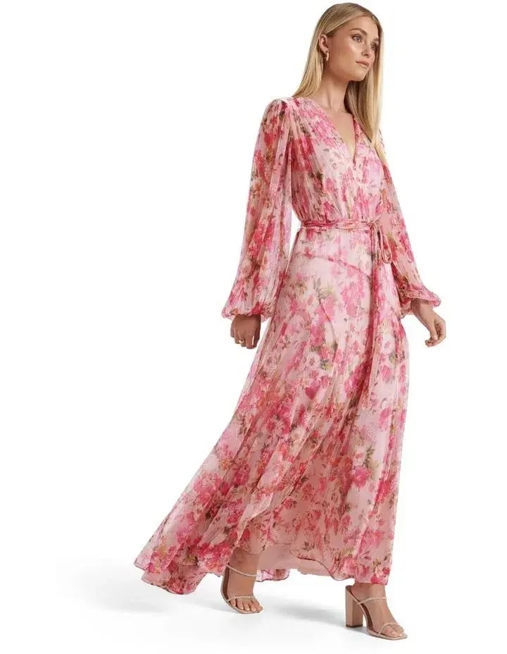 Forever New Regan Cascade Plisse Maxi Dress Floral Size 16 photo 2