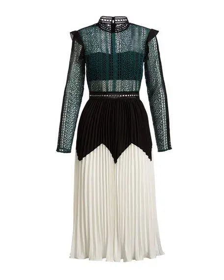 Self Portrait Stripe Panelled Lace Midi Dress Green Size 14 photo 2