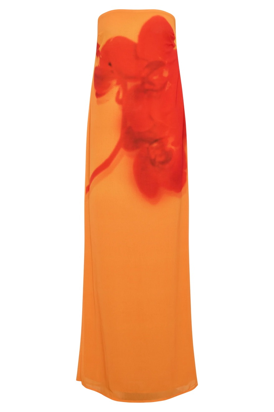 Meshki Amaya Strapless Chiffon Maxi Dress - Koi Orchid Print photo 3