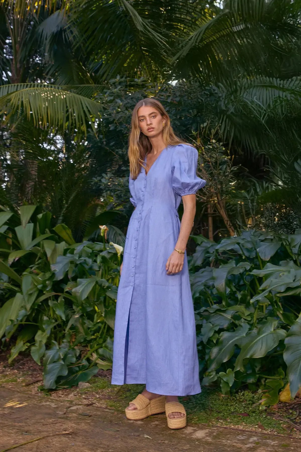 Pasduchas Vera Button Midi Dress Blue Size 16 photo 6