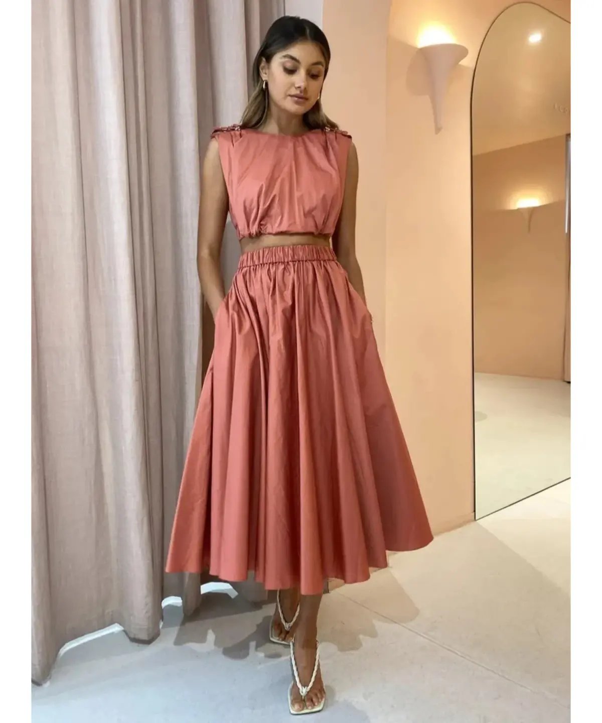 Acler Landon Top And Midi Skirt Set Terracotta Size AU 10 photo 2