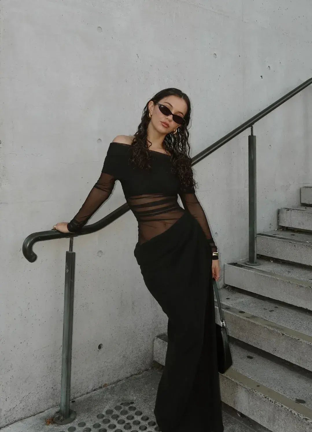 BENNI Yasmin Off-Shoulder Maxi Dress in Black Size 10 photo 7