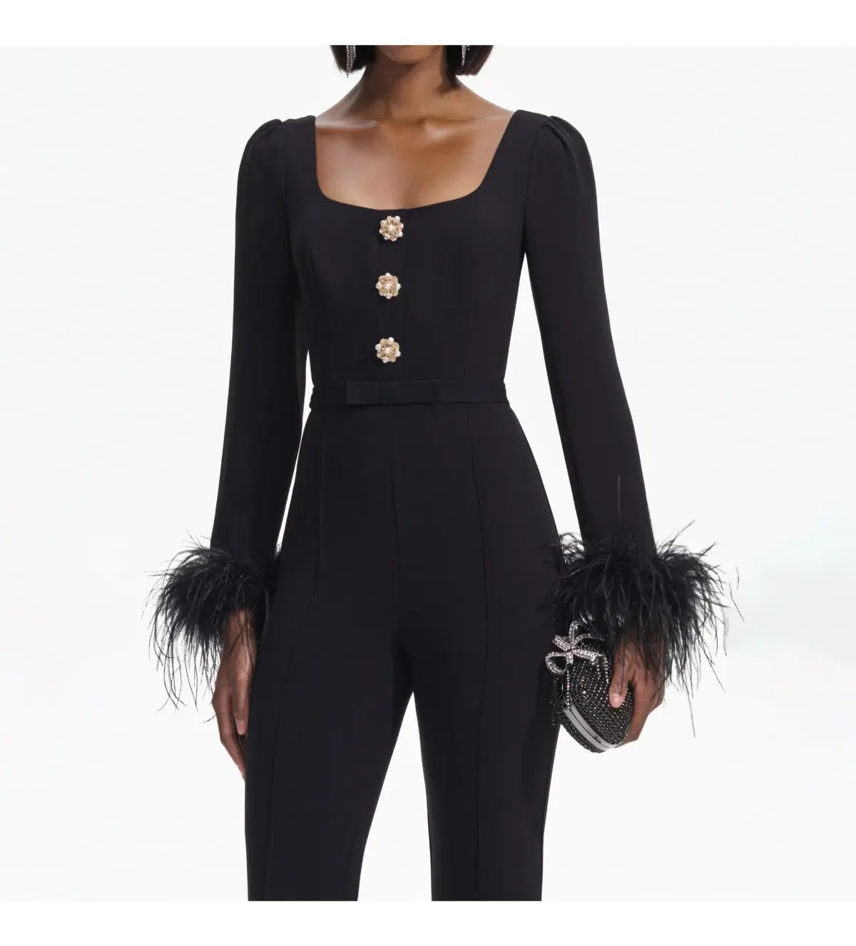 Self Portrait Crepe Feather Jumpsuit Black Size AU 8 photo 2