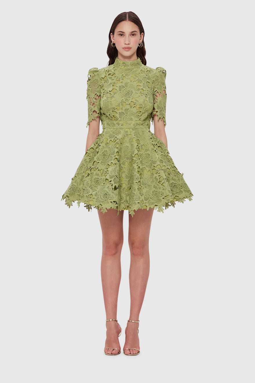 Leo Lin Elise Lace Short Sleeve Mini Dress - Olive photo 3