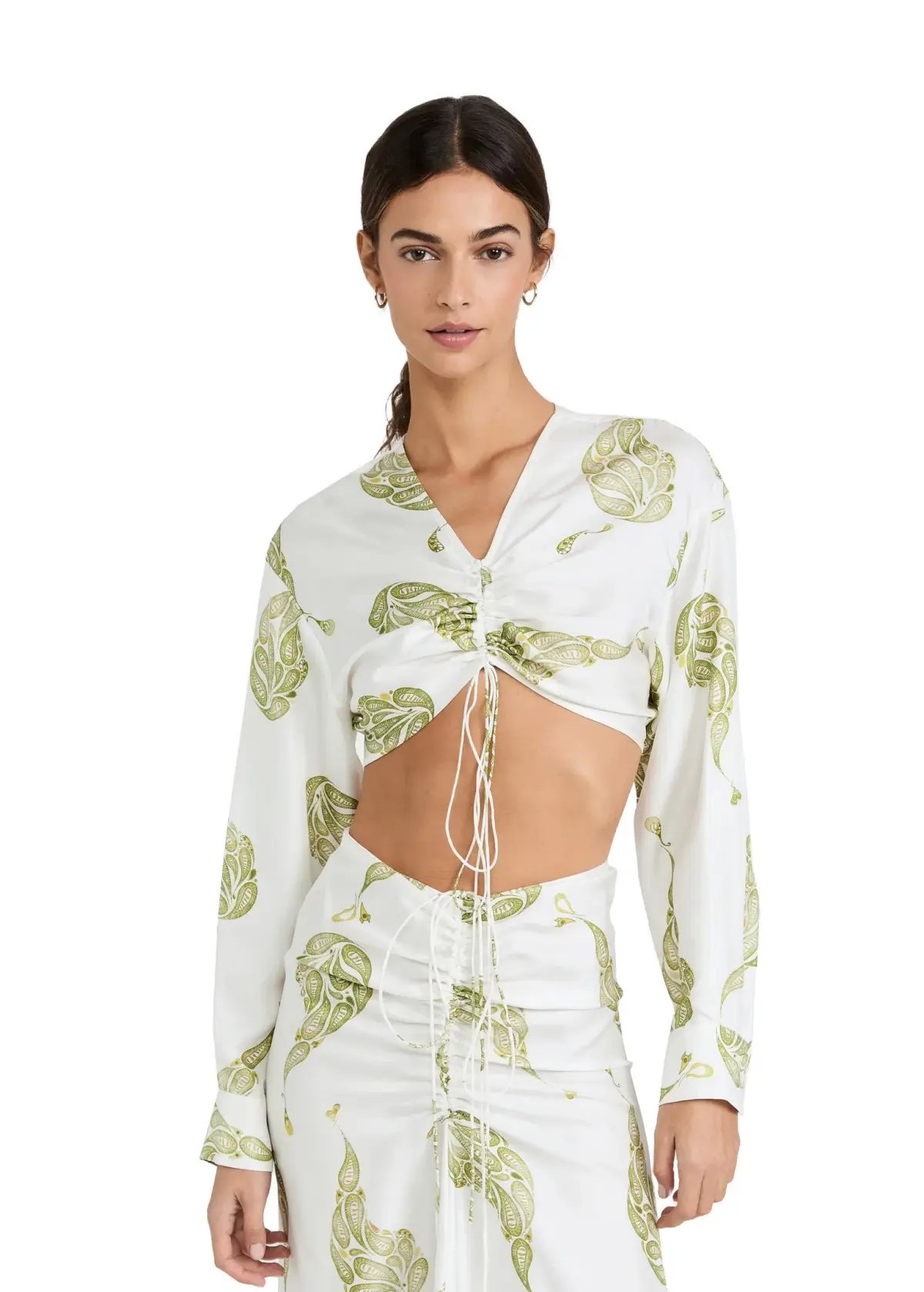 Christopher Esber Ruched Paisley Silk Top in Green Print Size 10 photo 2