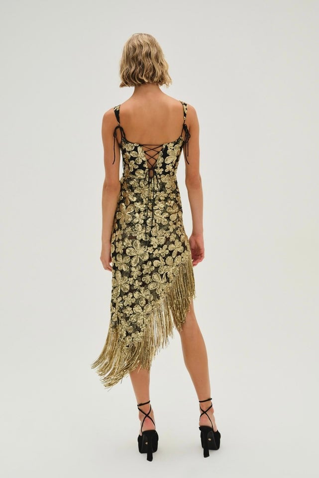 FOR LOVE & LEMONS ANISA FRINGE MIDI DRESS - GOLD photo 3
