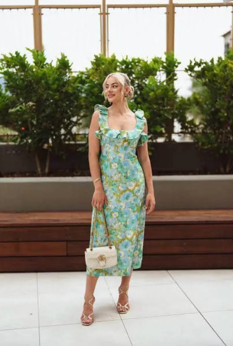 Zimmermann High Tide Open Back Fuffled Linen Midi Dress Aqua Blue Floral Print Size 2 / AU 12 photo 3
