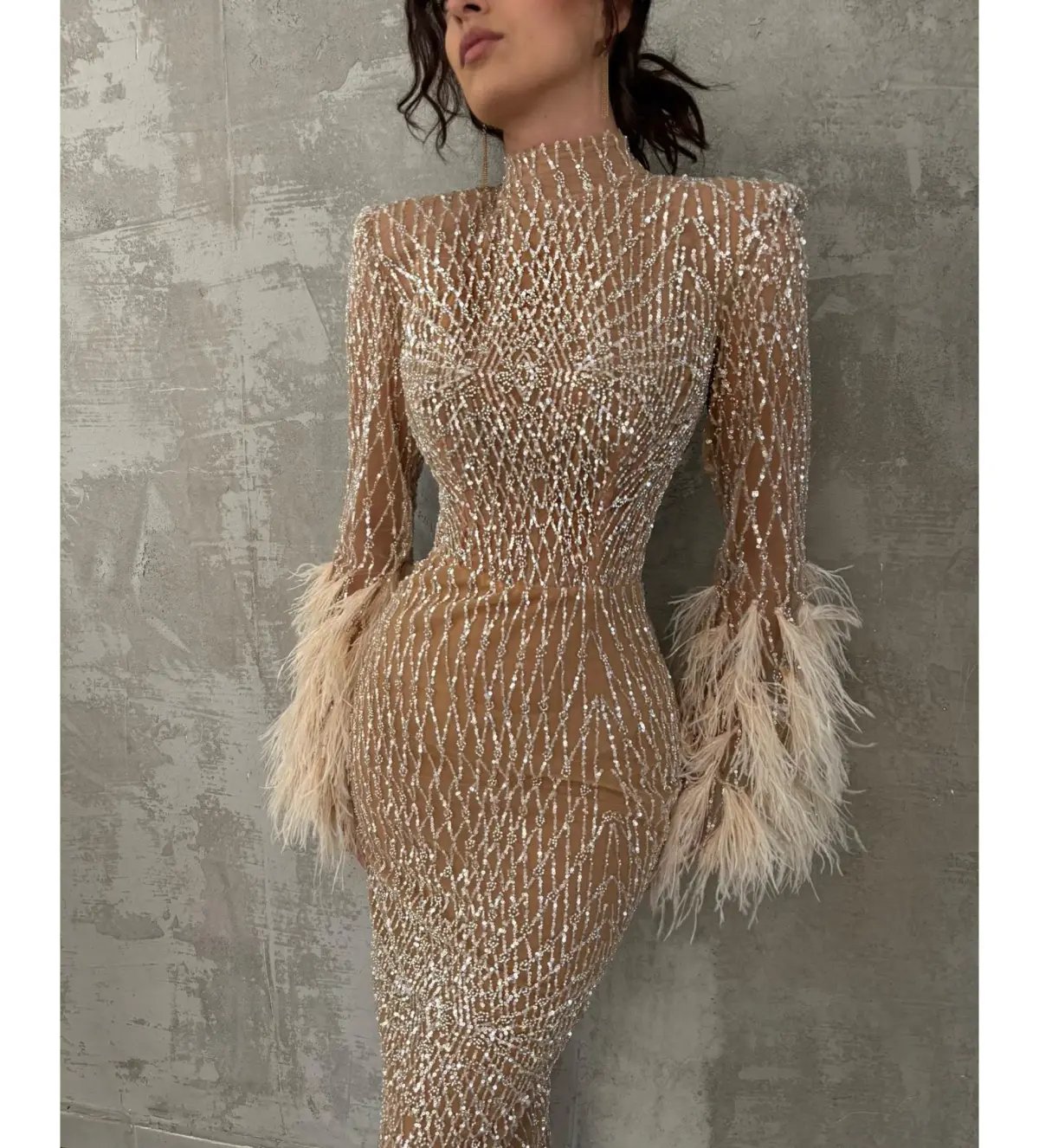 Vildane Kamerolli Elegant Feather Golden Maxi Dress Size AU 8 photo 2