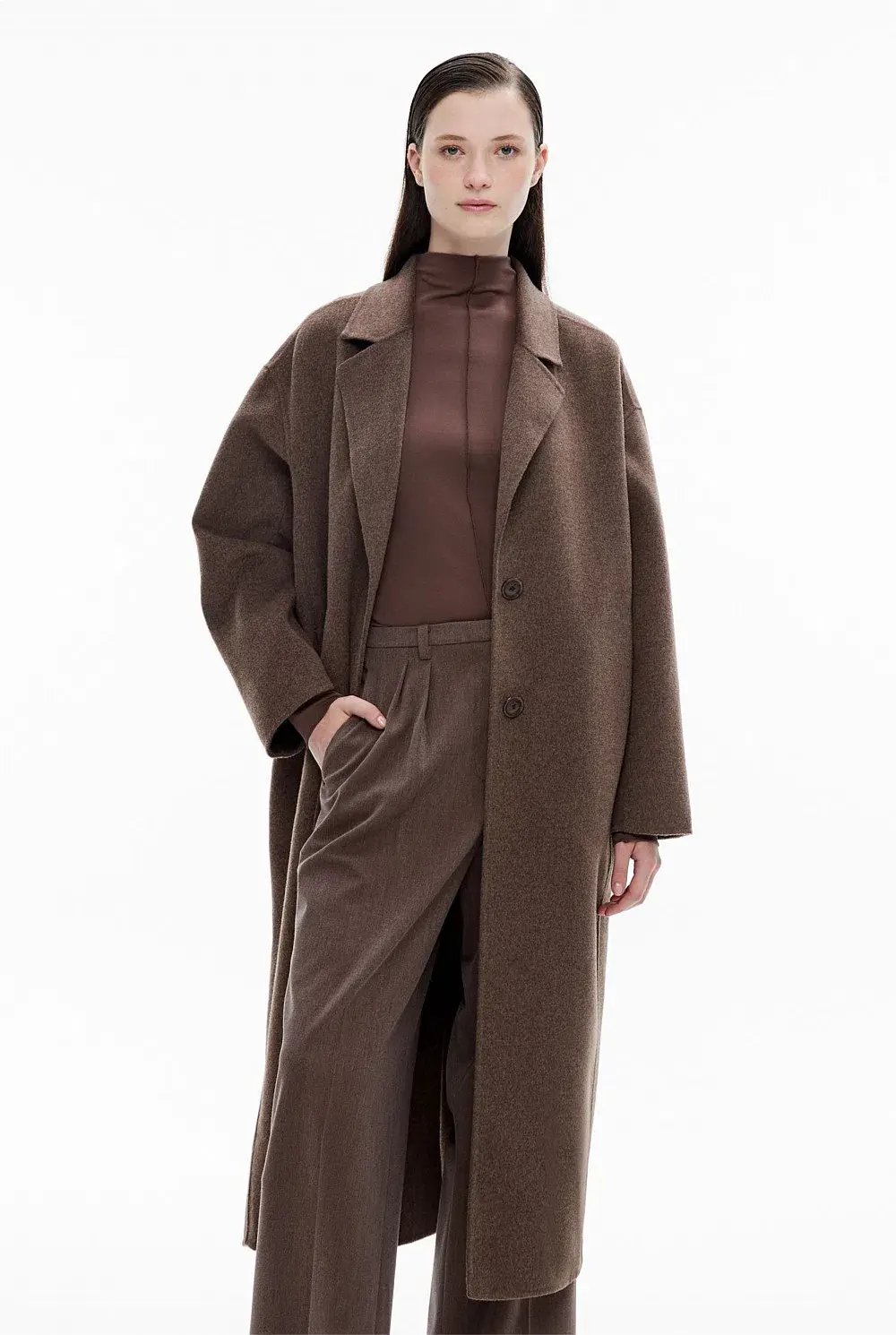 Witchery Double Faced Coat in Brown One Size photo 2