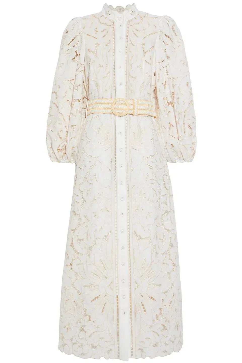 Zimmermann Empire Belted Broderie Anglaise Linen Midi Dress Ivory Size 0 / AU 8 photo 3