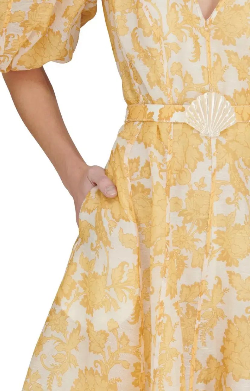 Zimmermann Postcard Puff Sleeve Midi Dress in Yellow AU14 (22:12) photo 5