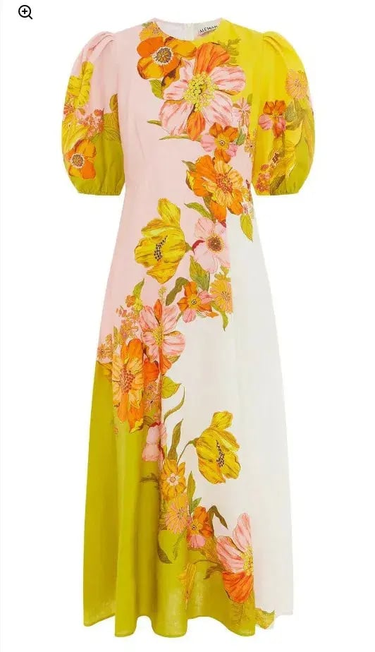 Alemais Silas Midi Dress Yellow Pink Floral Print Size 10 photo 3