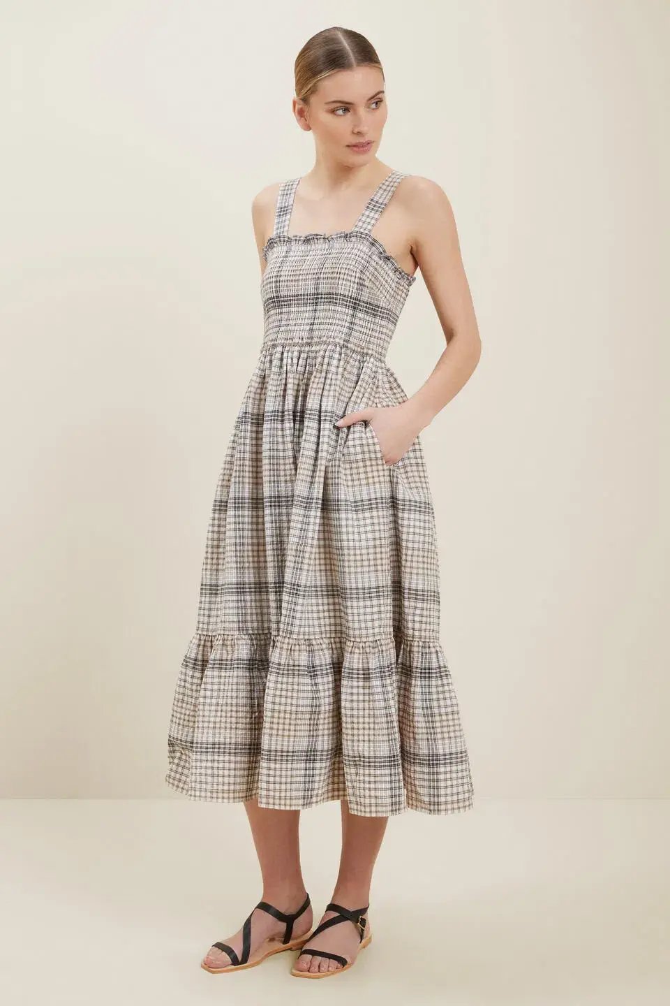 Seed Heritage Textured Check Midi Dress Print Size 10 photo 2