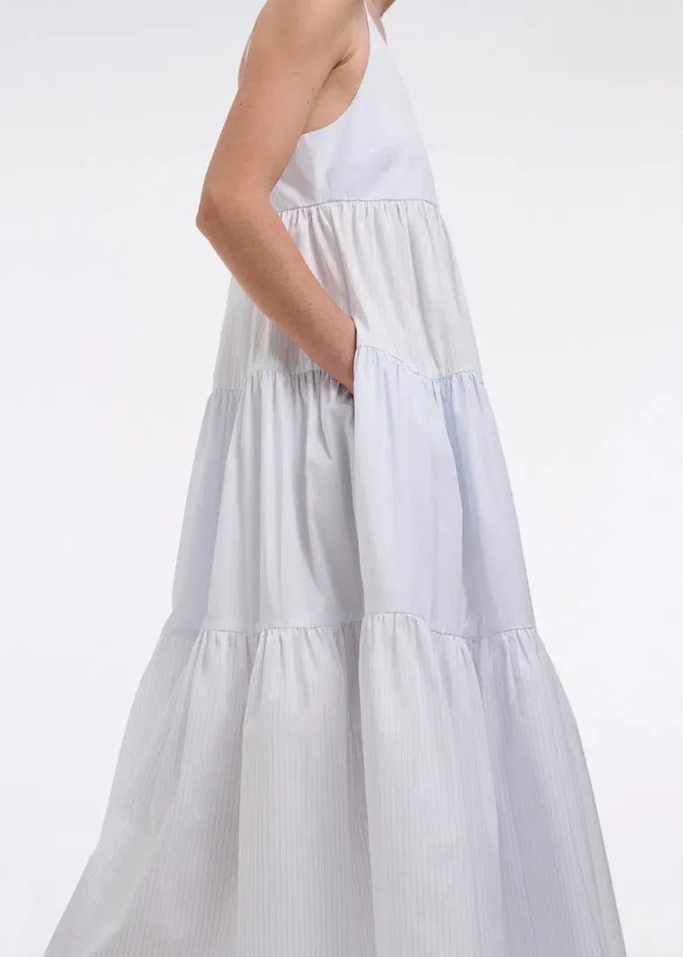 CO Collections V-Neck Tiered Dress in Cotton Blue Stripe Size S / AU 6 photo 4