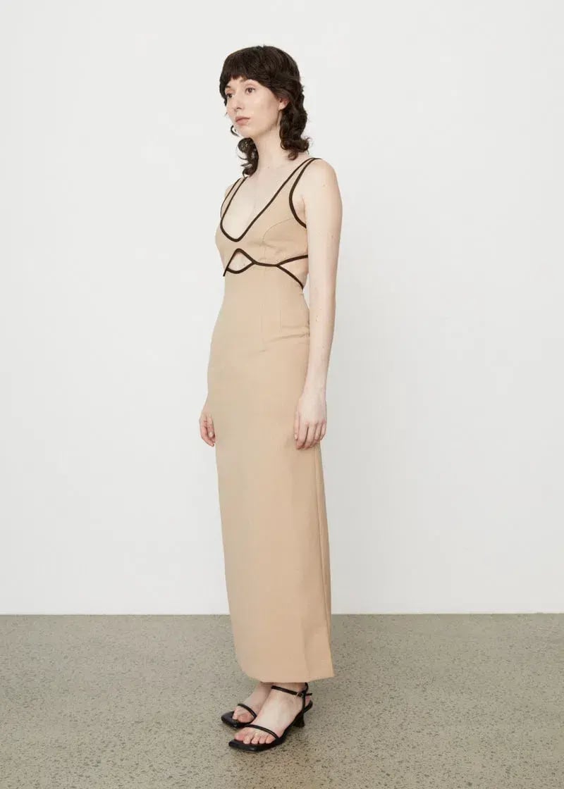 Wynn Hamlyn Burn Out Bodice Dress Beige Size 10 photo 4