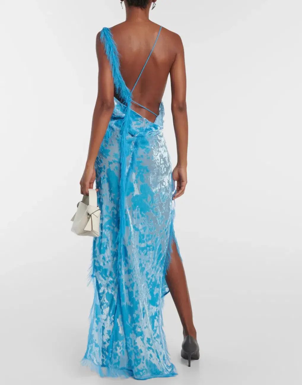 Acne Studios Women's Asymmetric Velvet Maxi Dress Neon Blue Size 34 / AU 6 photo 3