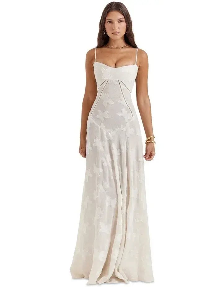 House of CB Seren Floral Lace Back Dress Vintage Cream Size S / AU 8 photo 3