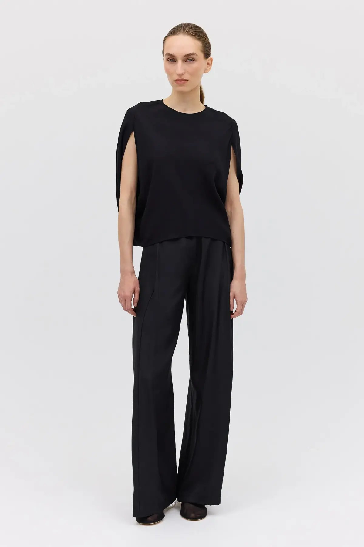 Bianca Spender Crepe Crawford Top Black Size 8/S photo 2