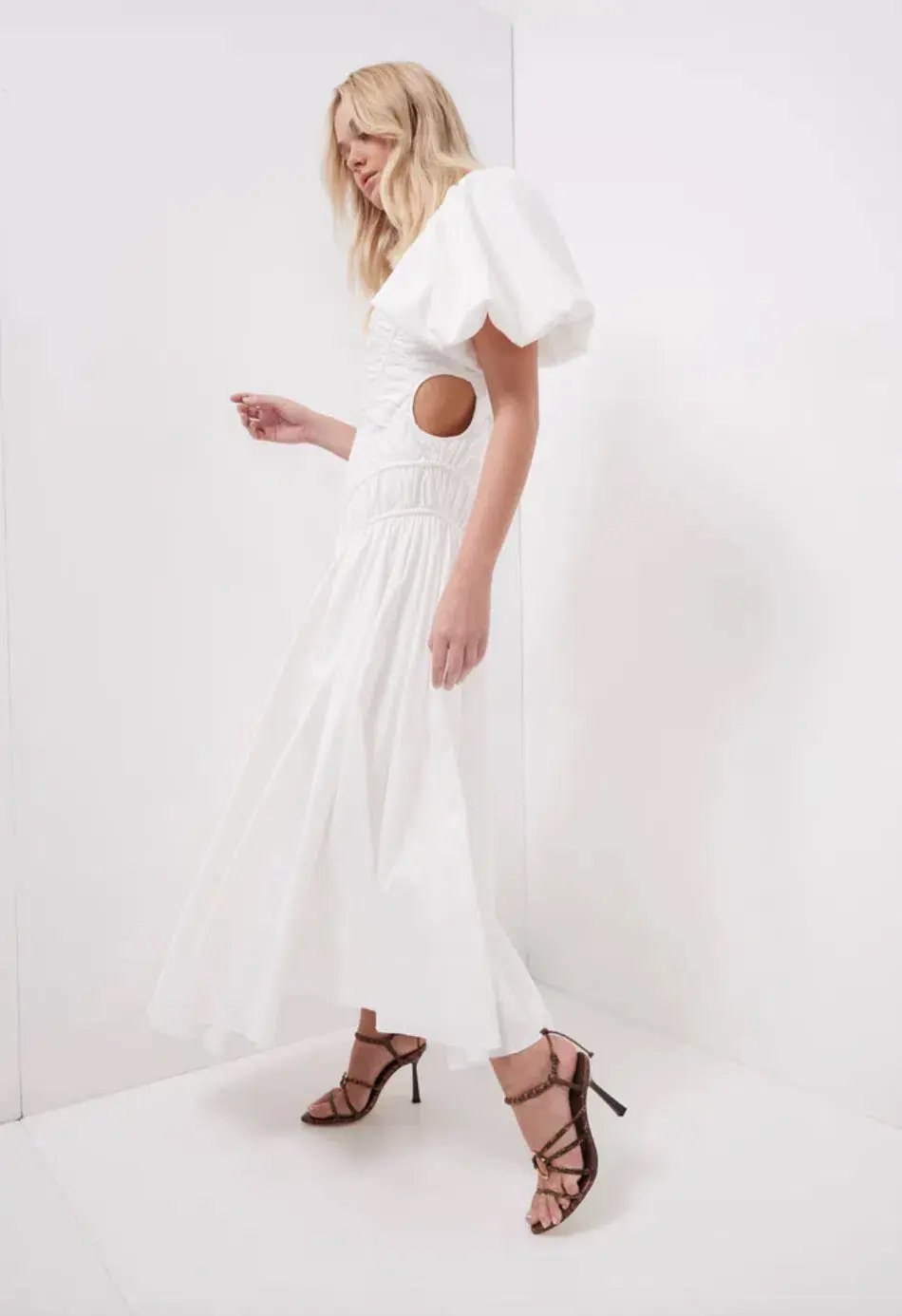 Aje Siren Drawstring Midi Dress in White Ivory Size 6 photo 5