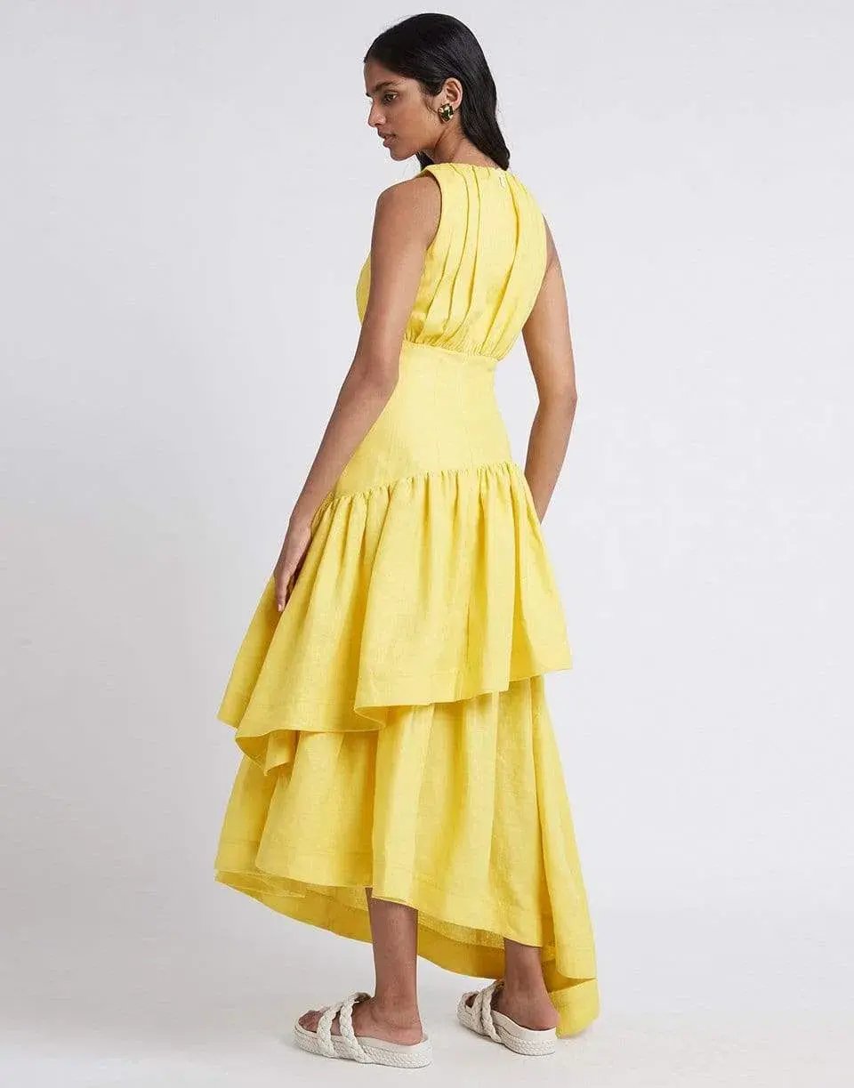 Aje Caliente Tiered Cut Out Midi Dress Yellow Size 14 photo 3