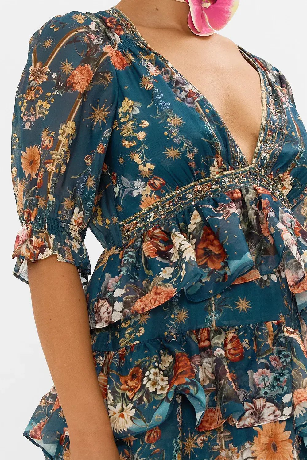 Camilla She Who Wears the Crown Puff Sleeve Tiered Long Dress Floral Size S (AU 10) photo 5