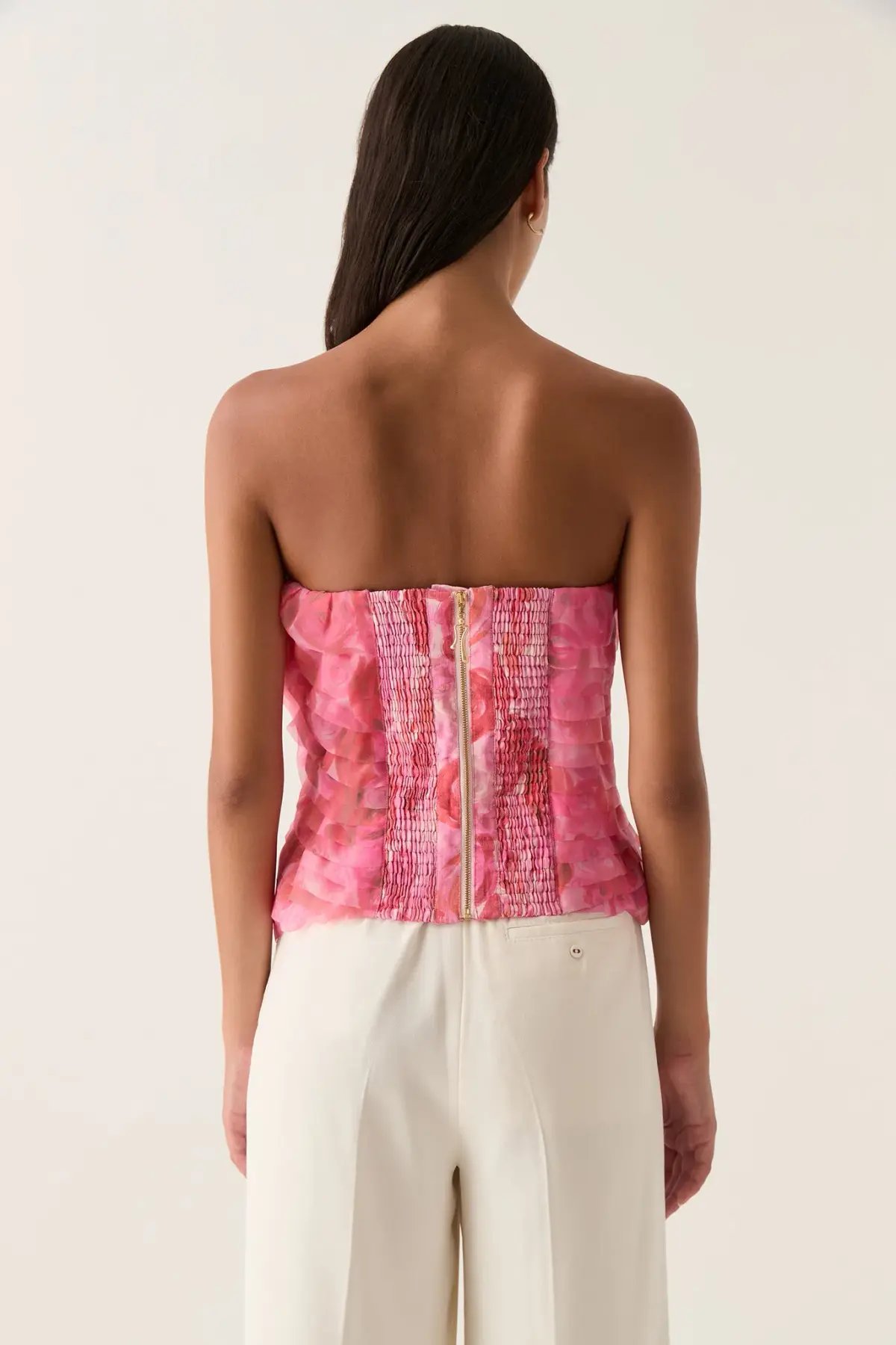Aje Charmed Rosette Ruffle Bustier and Valeria Asymmetric Midi Skirt Set Misty Rose Size 16 photo 3