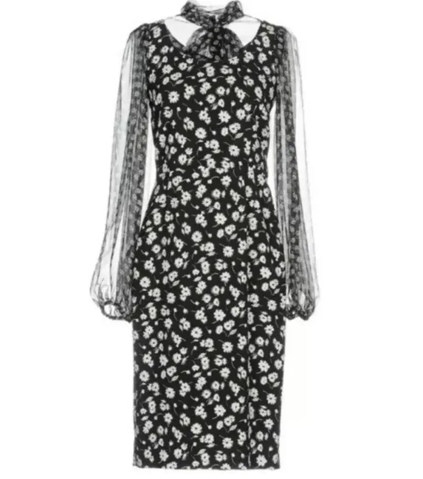 Dolce & Gabbana Floral Midi Dress Black/White Size 38/ Au 6 photo 3