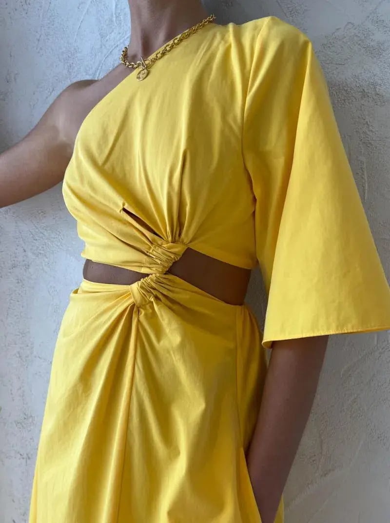 Camilla & Marc Wally One Shoulder Cut Out Maxi Dress in Yellow Size 10 photo 6