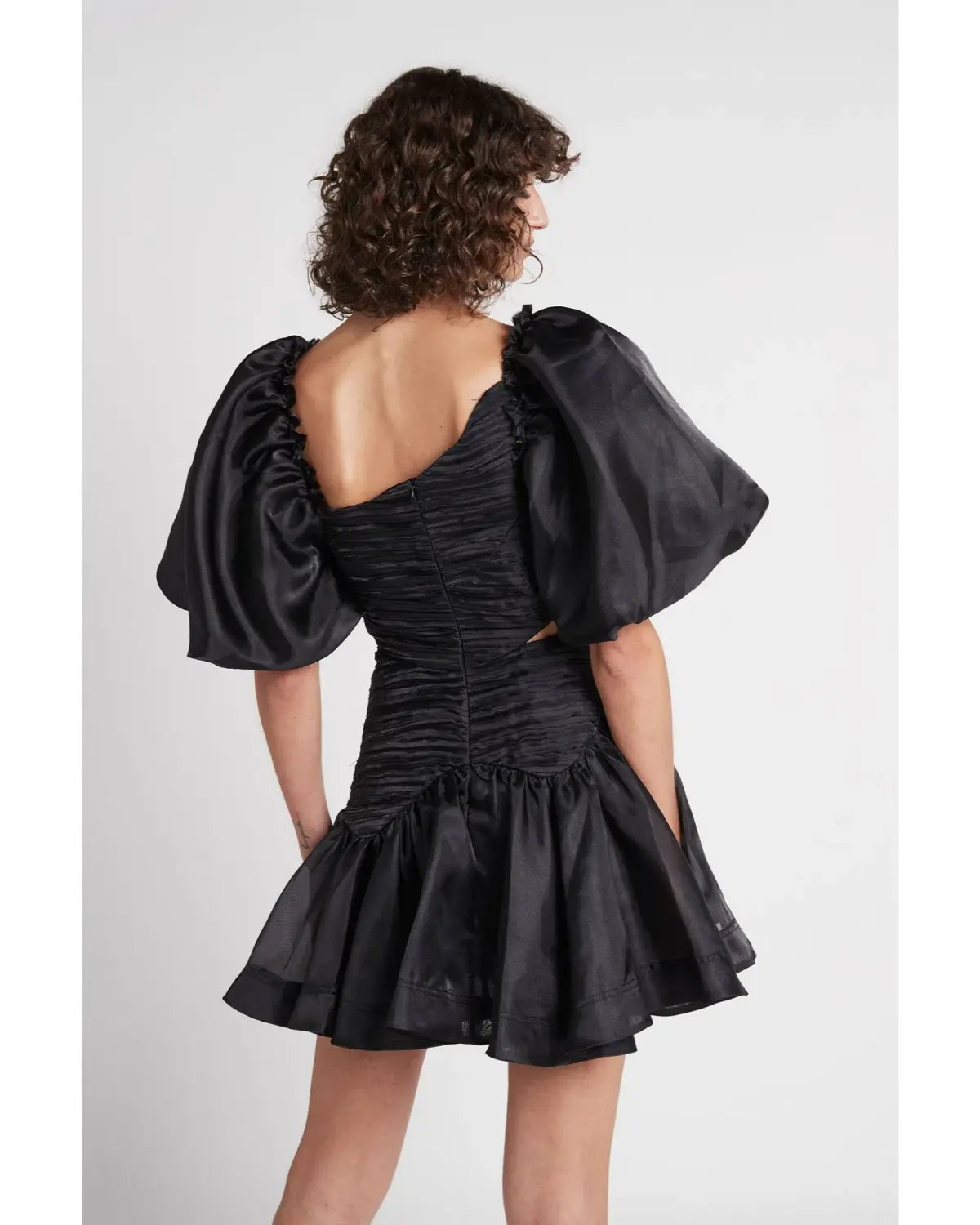Aje Joan Asymmetric Puff Sleeve Mini Dress Black Size AU 10 photo 3