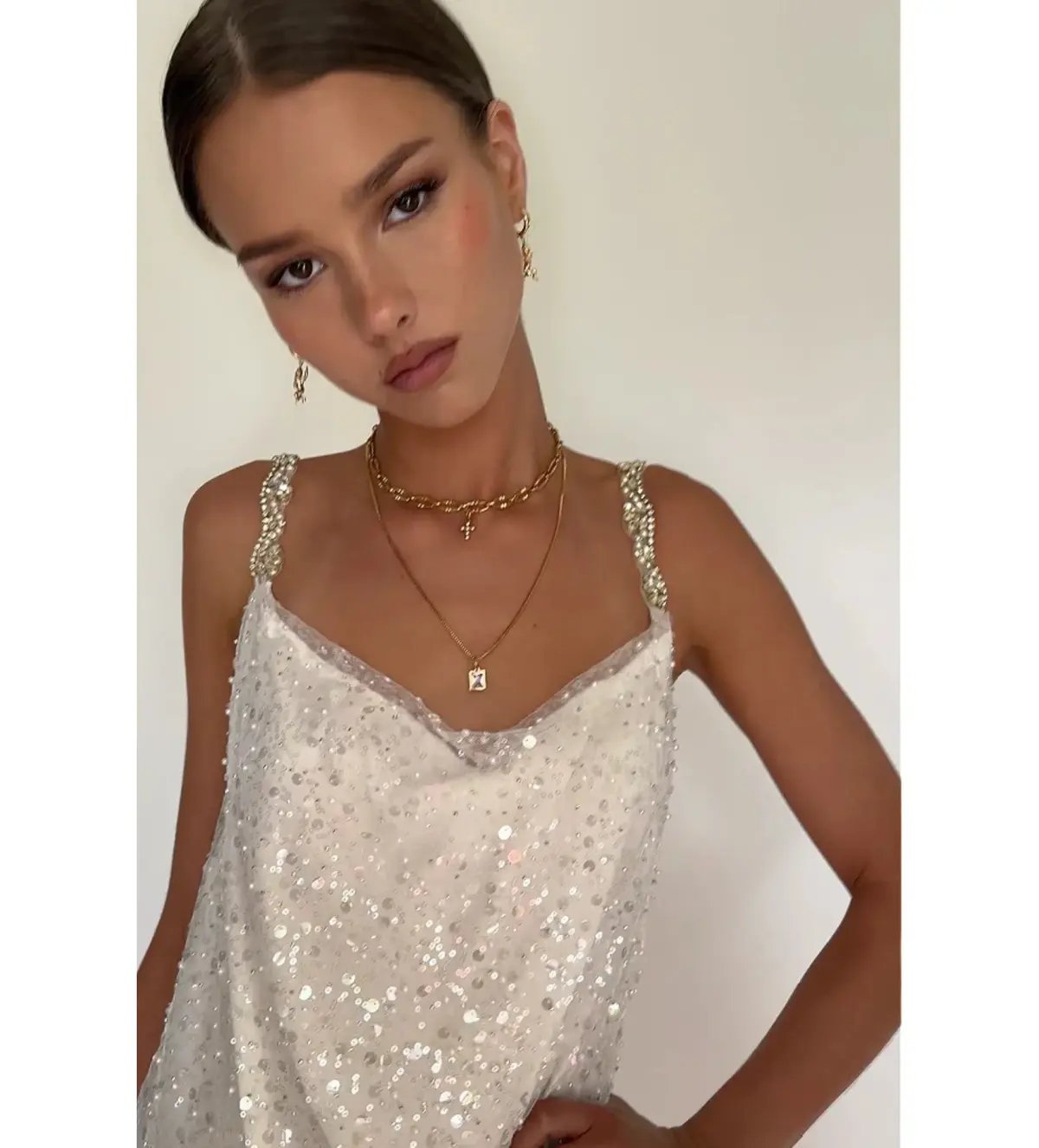 Sisters the Label Sofia Mini Dress Embellished Pearl Silk One Size photo 5