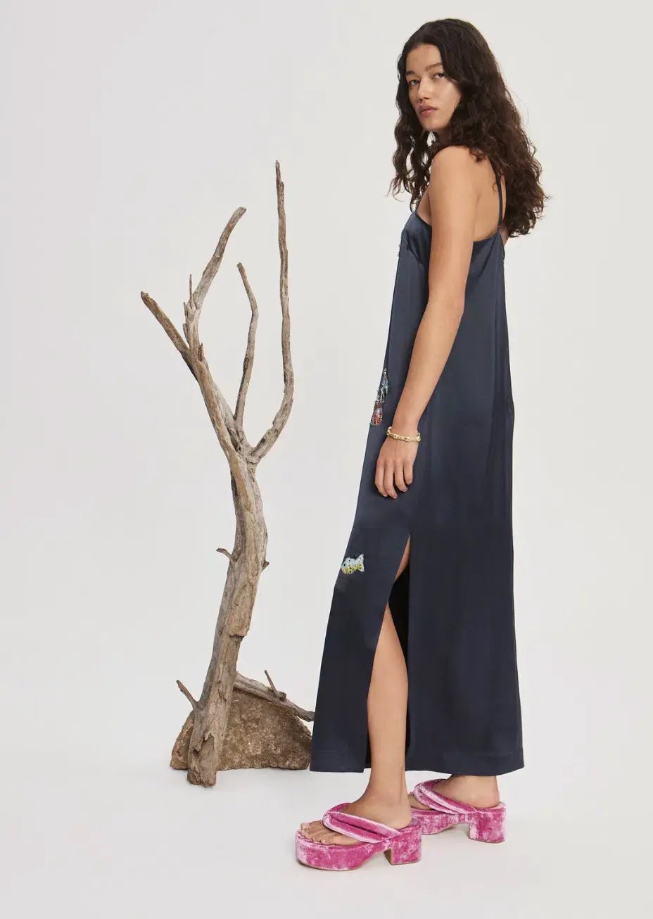 Alemais Fontaine Slip Midi Dress Navy Size AU 8 photo 2