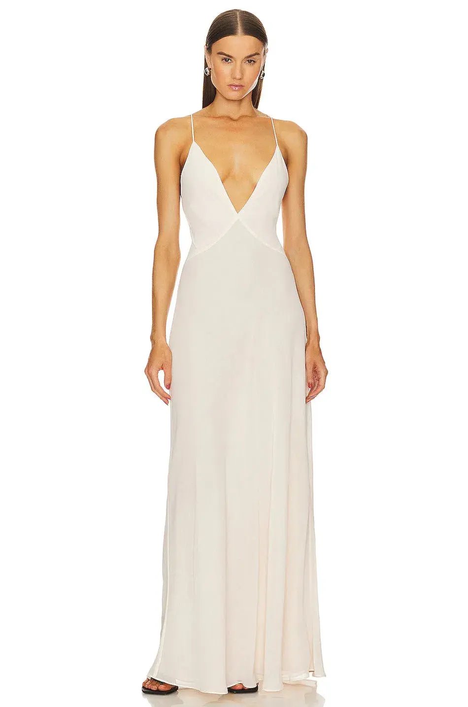 Helsa Studios Sheer Deep V Long Slip Dress Ivory Size XS / AU 6 photo 5
