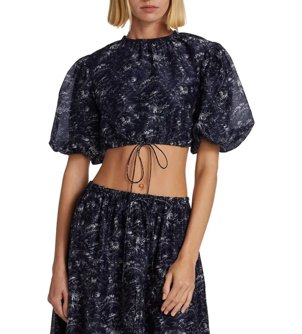 Sir The Label Caprice Puff-Sleeve Cropped Top and Maxi Skirt Set Navy Floral Size 0/AU 6 photo 2