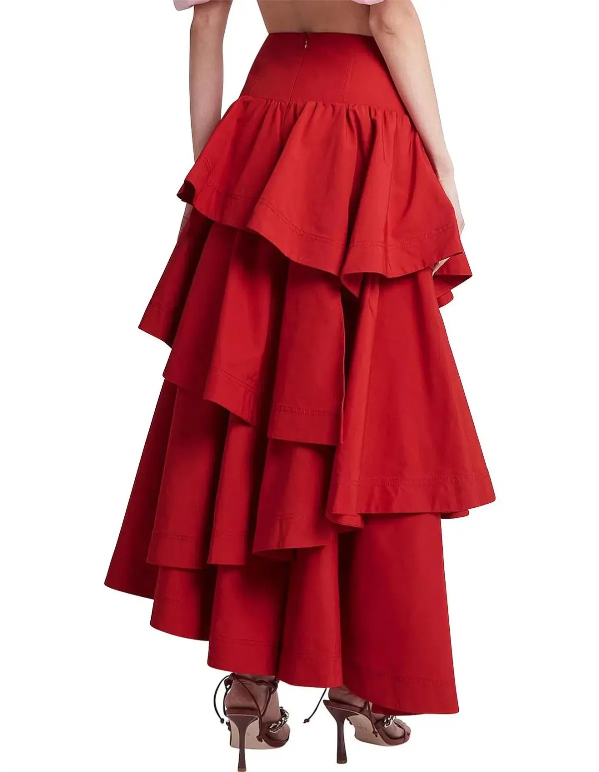 Aje Cosmos Tiered Frill Midi Skirt Red Size 8 photo 3