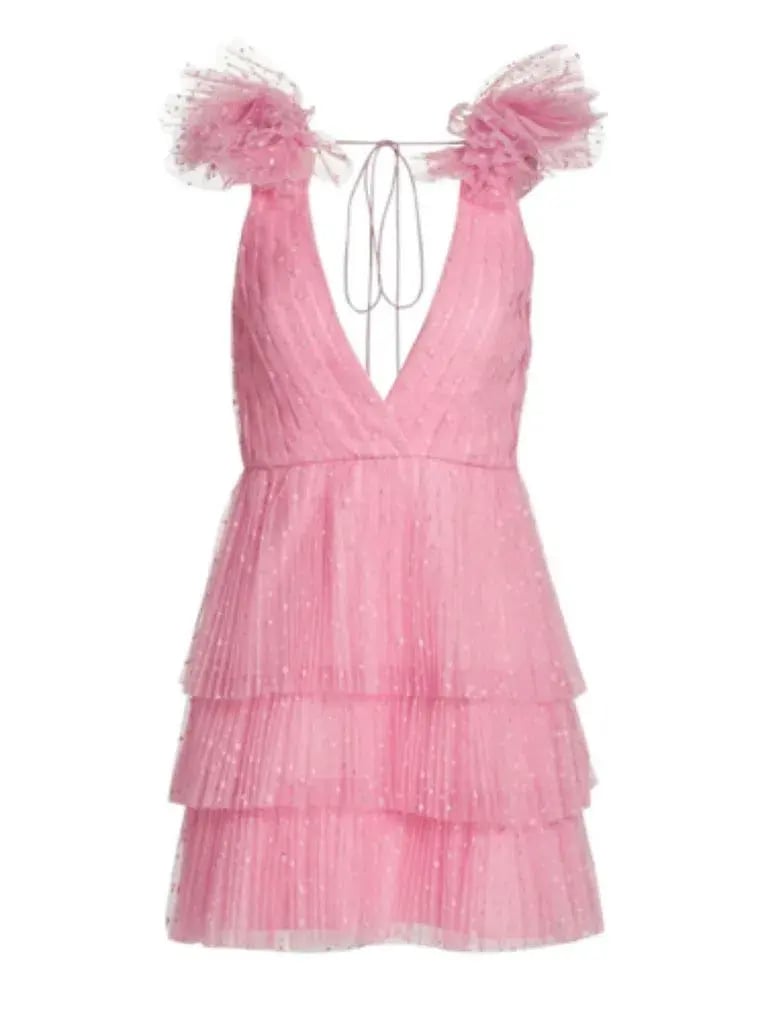 Monique Lhuillier Dotted Tulle Party Dress Bubblegum Pink Size 8 photo 5